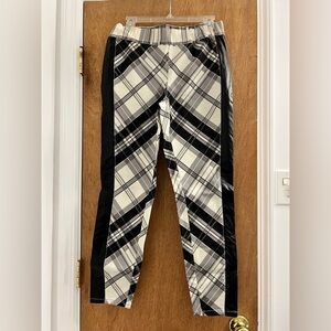 Venus Black & White Plaid Pants with Leather Stripe Size M